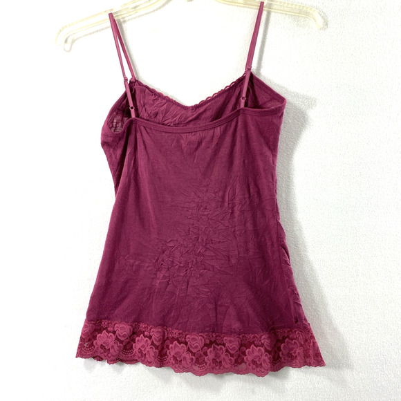 Womens Crinkle Cami Top Size Small Dark Pink Lace Fairy Coquette Whimsigoth Tank - Picture 2 of 9